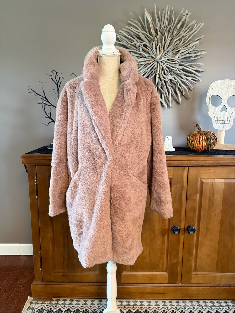Lush mauve faux fur midi jacket